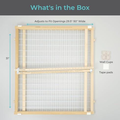Toddleroo by North States - Extra-Wide Wire Mesh Wooden Baby Gate: Pressure Mounted Baby Gate for Doorways - Adjustable 29.5 to 50 Inches Wide - 31 Inches Tall in Kuwait