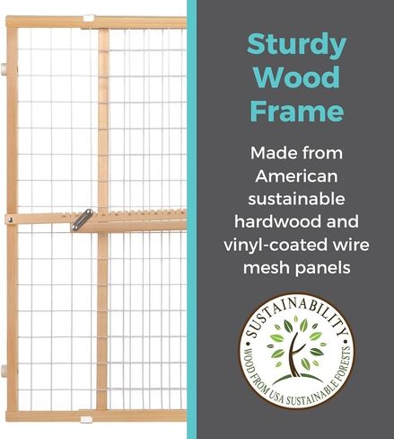 Toddleroo by North States - Extra-Wide Wire Mesh Wooden Baby Gate: Pressure Mounted Baby Gate for Doorways - Adjustable 29.5 to 50 Inches Wide - 31 Inches Tall in Kuwait