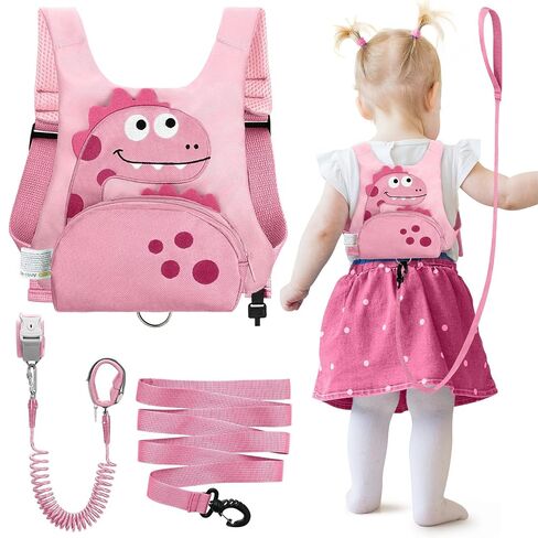 Dr.meter 3 in 1 Toddler Harness Leash + 8.2ft Anti Lost Wrist Link, Cute Dinosaur Kids Safety Harness Tether with Key Lock, Child Protective Leashes While Walking for Outdoor Activity Keep Kids Close in Kuwait