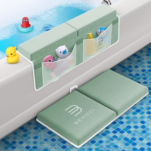 Benicci Comfortable Bath Kneeler and Elbow Kneeling Rest Pad for Baby Bathing Parents - Painless Foam Mat with Toy Organizer Pockets - Quick Drying, Foldable, Non-Slip for Baby and Toddler Bathing in Kuwait