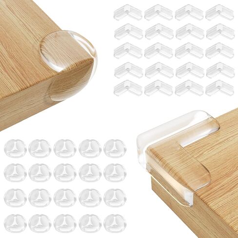 Rindion 40 Pack Corner Protector Baby, 2 Shapes Baby Proof Corners and Edges, Clear Table Corner Covers Baby, Baby Corner Protector Guards, Corner Guards for Table Edges & Sharp Corners in Kuwait