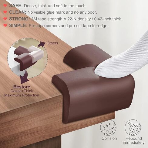 Baby Proofing Edge Corner Protectors, 20.5FT Furniture Table Bumper Guards | Soft thick rubber foam bumper, 18.1ft edge strips + 8 corner guards, 3M pre-taped for table, cabinet & wall sharp corners in Kuwait