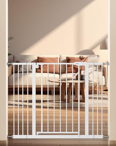 keny 29"-42.5" Baby Gate for Stairs, Auto Close Safety Dog Gate | Pressure Mounted Easy Walk Through Pet Gate for Doorways, Durable Stair Gate, 30" Tall, White in Saudi Arabia