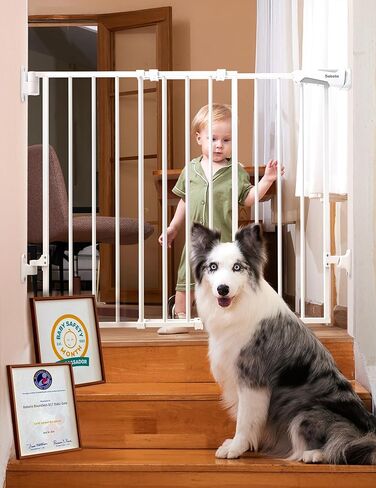 Babelio No Bottom Bar Baby Gate, 28" H x 26-43" W, White | Easy Install| One-handed Opening| Auto-close| Drill Needed Indoor Safety Dog/Pet Gate for Stairs, Hallways & Doorways in Saudi Arabia