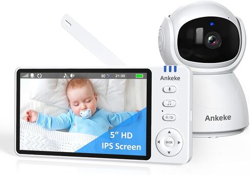 Baby Monitor with Camera and Audio, No WiFi Baby Monitor with 5" 720P HD Screen, 100-Hour Battery, 1000ft Long Range, 2-Way Talk, Voice Motion Detection, Night Vision and 355°PTZ in Kuwait