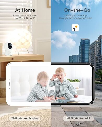 ARENTI Baby Monitor with Camera and Audio B2 Set, 2.4G WiFi with Phone App | 2 Cameras, Split Screen, 5'' Wireless Display, Visit Logs, 1-Click Call, SD Slot, Sound & Motion Detection, AI Tracking, PTZ in Kuwait