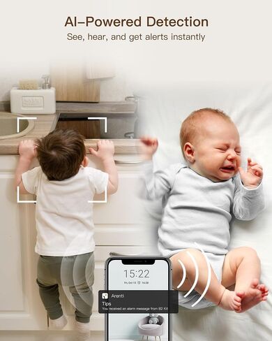 ARENTI Baby Monitor with Camera and Audio B2 Set, 2.4G WiFi with Phone App | 2 Cameras, Split Screen, 5'' Wireless Display, Visit Logs, 1-Click Call, SD Slot, Sound & Motion Detection, AI Tracking, PTZ in Kuwait