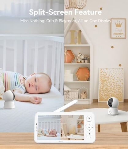 ARENTI Baby Monitor with Camera and Audio B2 Set, 2.4G WiFi with Phone App | 2 Cameras, Split Screen, 5'' Wireless Display, Visit Logs, 1-Click Call, SD Slot, Sound & Motion Detection, AI Tracking, PTZ in Kuwait