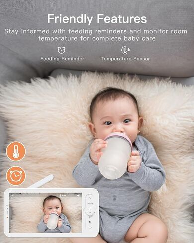 ARENTI Baby Monitor with Camera and Audio B2 Set, 2.4G WiFi with Phone App | 2 Cameras, Split Screen, 5'' Wireless Display, Visit Logs, 1-Click Call, SD Slot, Sound & Motion Detection, AI Tracking, PTZ in Kuwait