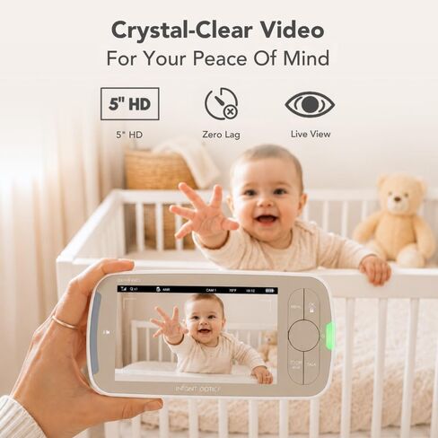 Infant Optics DXR-8 PRO - Patented Active Noise Reduction (ANR), 5" HD Video Baby Monitor with 1 Camera, No WiFi, Hack-Proof,Pan Tilt Zoom, Interchangeable Lens in Kuwait