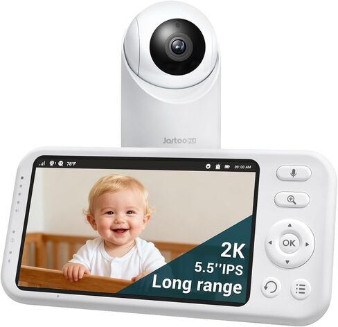 شاشة مراقبة الأطفال Jartoo 2K 5.5 بوصة مع الكاميرا والصوت، AI Cry Detect 1860ft مراقبة الأطفال طويلة المدى بدون WiFi كاميرا لاسلكية للأطفال، رؤية ليلية واضحة، ANC، التحدث في اتجاهين، ضوضاء بيضاء، 6000 مللي أمبير [2025 جديد] in Kuwait