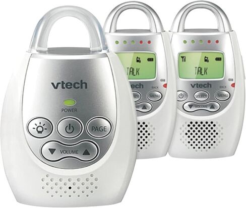 VTech Communications DM221 Audio Baby Monitor with up to 1,000 ft of Range, Vibrating Sound-Alert, Talk Back Intercom & Night Light Loop, White/Silver in Kuwait