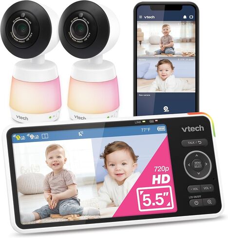 VTech Smart WiFi Baby Monitor – See Your Baby at Home or from Anywhere, 2K Camera, 5.5" Screen, 24X Zoom, Wide Angle, Night Vision, Night Light, Free App | Smart HD Plus in Kuwait