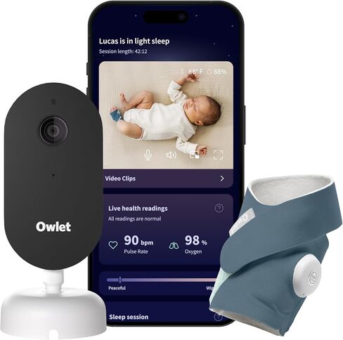 Owlet Dream Duo (Gen 3) Smart Baby Monitor All-in-One Bundle - 2K HD Video Baby Monitor with Alerts & Owlet Dream Sock Tracks Baby’s Oxygen, Heart Rate & Sleep | Health Insights via App in Kuwait