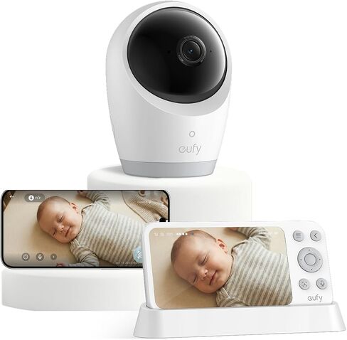 eufy Security Baby Monitor, Hybrid Wi-Fi and No Wi-Fi Connection, 24/7 Recording in app, Pan-Tilt, Portable Camera with Built-in Battery, ANR in Kuwait