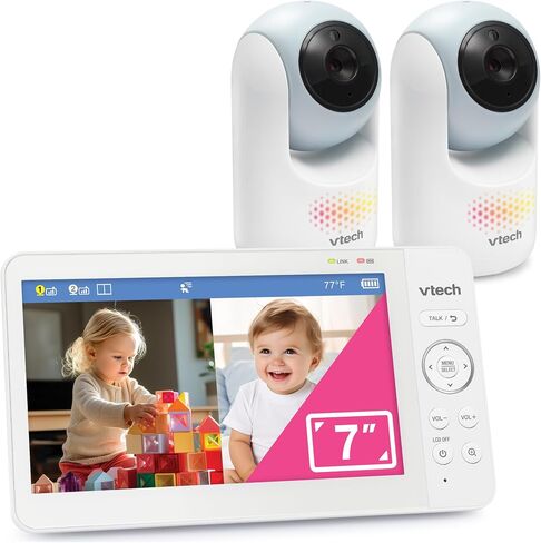 VTech Baby Monitor No WiFi, 7" IPS Screen, 5000mAh 12Hr Battery, 360° PTZ, 4X Zoom, Night Vision, Night Light, 2-Way Talk, White | Advanced HQ Max in Kuwait