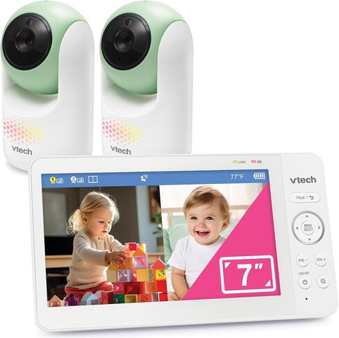VTech Baby Monitor No WiFi, 7" IPS Screen, 5000mAh 12Hr Battery, 360° PTZ, 4X Zoom, Night Vision, Night Light, 2-Way Talk, White | Advanced HQ Max in Saudi Arabia