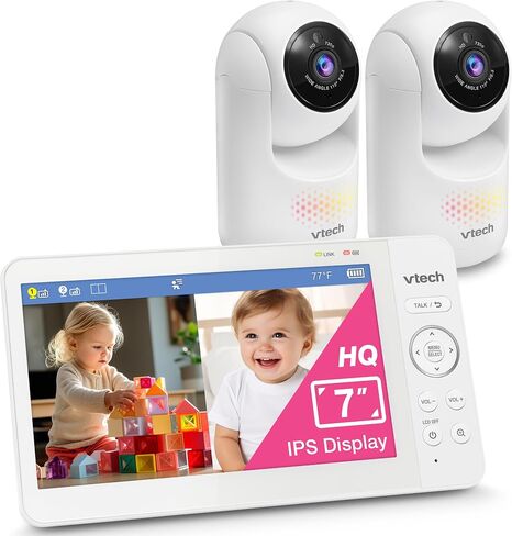 VTech Baby Monitor No WiFi, 7" IPS Screen, 5000mAh 12Hr Battery, 360° PTZ, 4X Zoom, Night Vision, Night Light, 2-Way Talk, White | Advanced HQ Max in Saudi Arabia