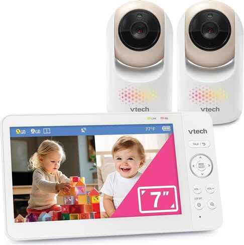 VTech Baby Monitor No WiFi, 7" IPS Screen, 5000mAh 12Hr Battery, 360° PTZ, 4X Zoom, Night Vision, Night Light, 2-Way Talk, White | Advanced HQ Max in Saudi Arabia