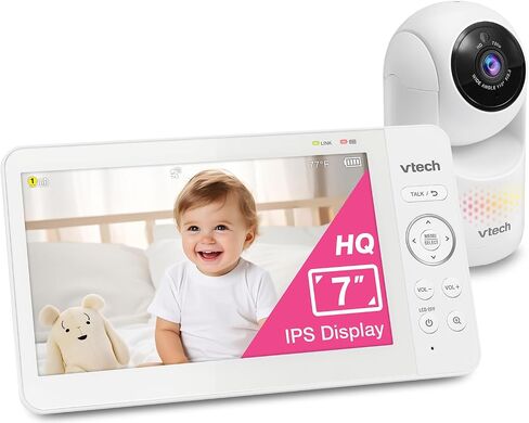 VTech Baby Monitor No WiFi, 7" IPS Screen, 5000mAh 12Hr Battery, 360° PTZ, 4X Zoom, Night Vision, Night Light, 2-Way Talk, White | Advanced HQ Max in Saudi Arabia