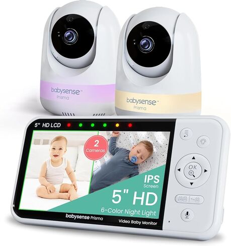 Babysense PRO Full HD 5.5" Split Screen Baby Monitor with 2 Cameras, 6-Color Night Light, White Noise, Sound & Light Machine, 20-Hour Battery, Hack-Proof Non-WiFi Secure Connection in Kuwait