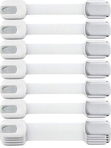 Child Safety Strap Locks (10 Pack) Baby Locks for Cabinets and Drawers, Toilet, Fridge & More. 3M Adhesive Pads. Easy Installation, No Drilling Required, White/Gray in Kuwait