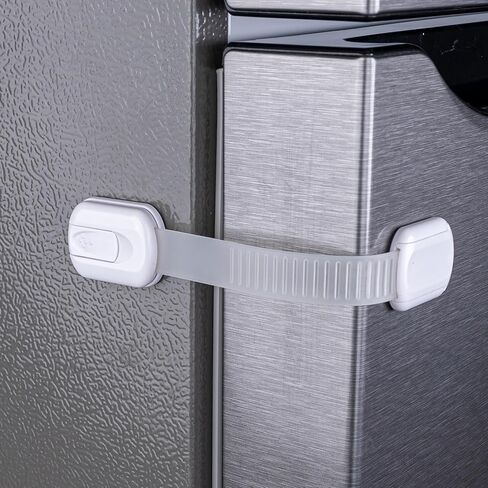 2-Pack Child Proof Fridge Lock with Adhesive - Adjustable Baby Proofing Straps - Refrigerator Lock for Kids - Freezer Latch to Keep Door Closed - for Toddlers, Cats, & Dogs - Universal Compatibility in Kuwait