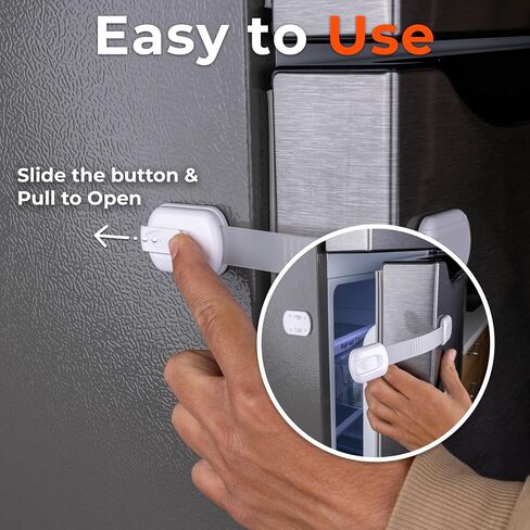 2-Pack Child Proof Fridge Lock with Adhesive - Adjustable Baby Proofing Straps - Refrigerator Lock for Kids - Freezer Latch to Keep Door Closed - for Toddlers, Cats, & Dogs - Universal Compatibility in Kuwait