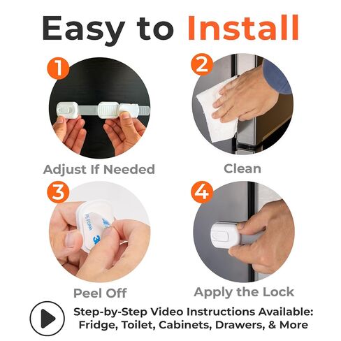 2-Pack Child Proof Fridge Lock with Adhesive - Adjustable Baby Proofing Straps - Refrigerator Lock for Kids - Freezer Latch to Keep Door Closed - for Toddlers, Cats, & Dogs - Universal Compatibility in Kuwait