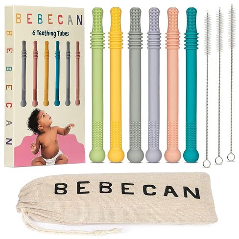 Bebecan Teething Sticks for Babies 36+ Months – Super Soft Silicone Teething Aids, Infant Oral Soothing Relief Back Molars, Multicolor 6-Pack in Kuwait