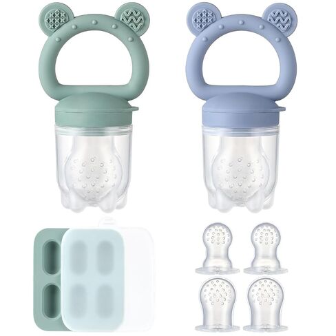 2 Pack Silicone Baby Fruit Feeder with Mini Freezer Tray, Breastmilk Popsicle Molds for Baby Teething Relief, Fresh Food Feeder for Safe Infant Self Feeding, Extra Food Pouches in Kuwait