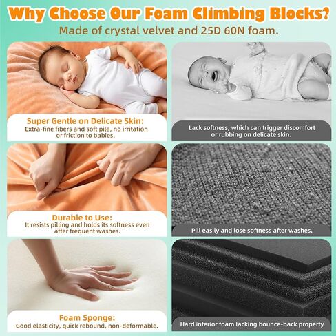 6 Pieces Toddler Climbing Toys Indoor, Crystal Velvet Foam Climbing Blocks for Toddlers 1-3, Baby Climbing Toys Soft Play Set for Climbing Sliding and Crawling (Balls not Included) in Kuwait