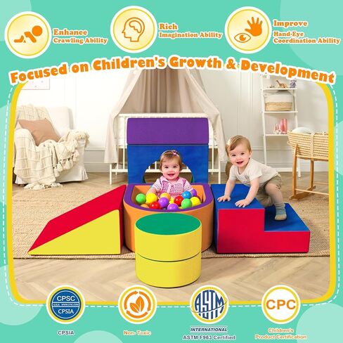 6 Pieces Toddler Climbing Toys Indoor, Crystal Velvet Foam Climbing Blocks for Toddlers 1-3, Baby Climbing Toys Soft Play Set for Climbing Sliding and Crawling (Balls not Included) in Kuwait