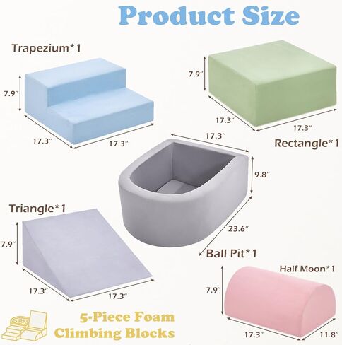 Climbing Toys for Toddlers , Foam Climbing Blocks with Ball Pit for Baby, 5-Piece Soft Toddlers Climbing Toy Indoor,Climbing Crawling Toys Soft Foam Blocks Activity Play Set(Balls not Included) in Kuwait