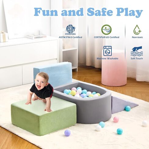 Climbing Toys for Toddlers , Foam Climbing Blocks with Ball Pit for Baby, 5-Piece Soft Toddlers Climbing Toy Indoor,Climbing Crawling Toys Soft Foam Blocks Activity Play Set(Balls not Included) in Kuwait