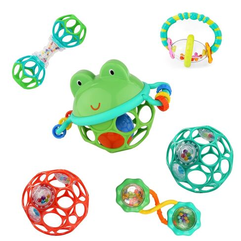 Bright Starts Little Shakers 6pc Gift Set, Easy-Grasp Oball Technology, Baby Rattles, Balls and Teethers, On-The-Go Toys, Lightweight, Unisex, Newborn+ in Kuwait