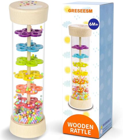 Rain Stick Montessori Baby Toys for 6-12 Months 1 Year Old, Wooden Rainmaker Infant Musical Sensory Toy, Baby Shower Gift for Newborn Toddler Boys Girls, 7.7" in Kuwait