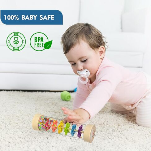Rain Stick Montessori Baby Toys for 6-12 Months 1 Year Old, Wooden Rainmaker Infant Musical Sensory Toy, Baby Shower Gift for Newborn Toddler Boys Girls, 7.7" in Kuwait