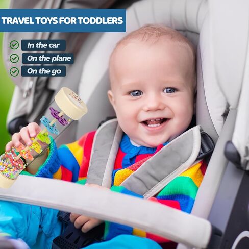 Rain Stick Montessori Baby Toys for 6-12 Months 1 Year Old, Wooden Rainmaker Infant Musical Sensory Toy, Baby Shower Gift for Newborn Toddler Boys Girls, 7.7" in Kuwait