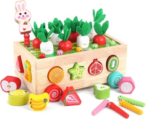 Toddlers Montessori Wooden Educational Toys for Baby Boys Girls Age 1 2 3 Year Old, Shape Sorting Toys 1st One First Birthday Girl Gifts for Kids 1-3, Wood Preschool Learning Fine Motor Skills Game in Kuwait