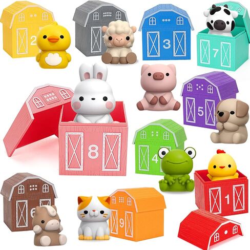 Learning Toys for 1,2,3 Year Old Toddlers, 20Pcs Farm Animals Toys Montessori Counting, Matching & Sorting Fine Motor Games, Christmas Birthday Easter Gift for Baby Boys Girls Age 12-18 Months in Kuwait