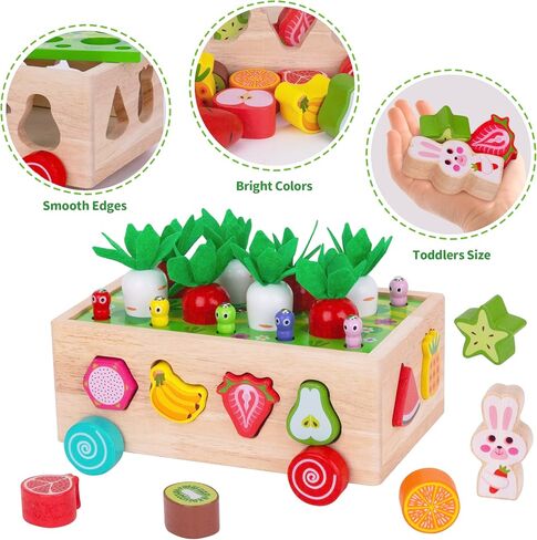 Toddlers Montessori Wooden Educational Toys for Baby Boys Girls Age 1 2 3 Year Old, Shape Sorting Toys 1st One First Birthday Girl Gifts for Kids 1-3, Wood Preschool Learning Fine Motor Skills Game in Kuwait