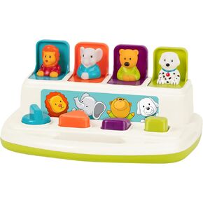 Battat Pop-Up Toy, Pop-Up Pals Cause-and-Effect Animal Toy, Toddler, 4 Pals | 4 animal pals pop up with turn, press, flip, and slide actions; colors, shapes, carry handle, Toddler, 4 Pals; 18+ Months in Kuwait