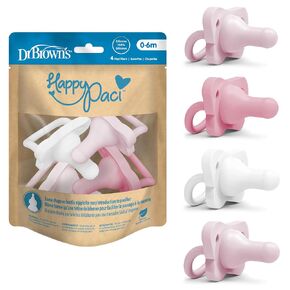 Dr. Brown's HappyPaci 100% Silicone Baby Pacifier, Contoured One-Piece Design, Light Pink/Pink/White, 0-6m, BPA-Free, 4-Pack in Kuwait