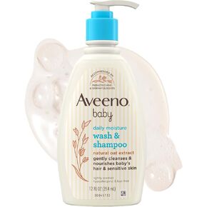 Aveeno Baby Daily Moisture Gentle Baby Body Wash and Shampoo with Oat Extract, 2-in-1 Baby Wash and Hair Shampoo, Tear-Free, Paraben-Free for Sensitive Skin and Hair, Lightly Scented, 12 Fl Oz in Kuwait