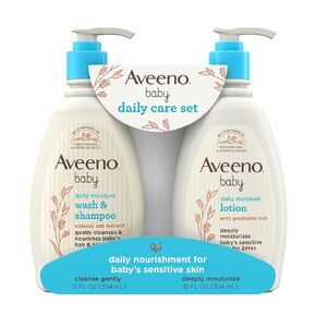 Aveeno Baby Daily Care Gift Set with Oat Extract, Moisturizing Lotion and 2 in 1 Bath Wash and Shampoo, Hypoallergenic, Paraben Free, 2 Count in Kuwait