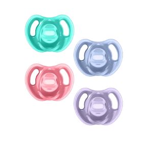Tommee Tippee Ultra-Light Pacifier, 6-18 Months, Silicone, Pack of 4 | Symmetrical One-Piece Design, BPA-Free Silicone Binkies, Pink/Violet/Yellow in Kuwait