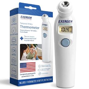 Exergen TAT-2000C+ Temporal Artery Thermometer, White, 1 Count, 9V Included | For newborns to adults, Soft Glow LCD, silent mode, 8 memory readings, wipe clean probe, optional caps, forehead scan at home in Saudi Arabia