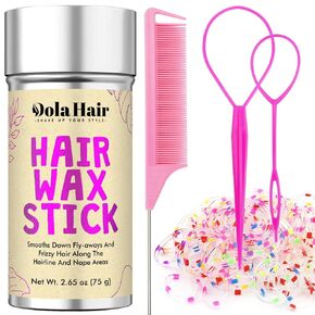 Dolahair Hair Wax Stick & Accessories - Flyaway Control for Kids & Women, 50 Pcs Colorful Elastic Hair Bands, 1 Pcs Slick Back Hair Brush, 2 Hair Loop Styling Tools (Pink) in Saudi Arabia