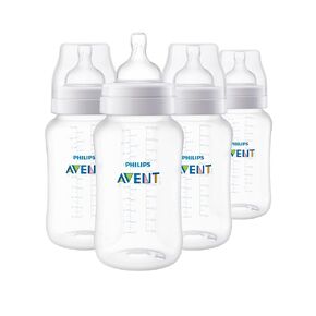 Philips Avent Anti-Colic Baby Bottle with AirFree Vent, Medium Flow 2 Nipple, 1m+, 9oz, 4 Pack, Clear, SCY703/04 in Saudi Arabia